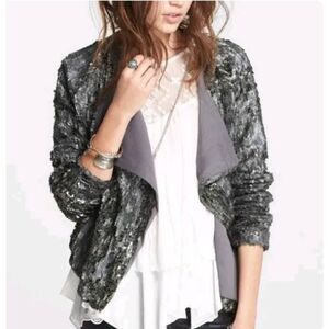 Free People Embellished Jacket Silver Sequin Grey Size S